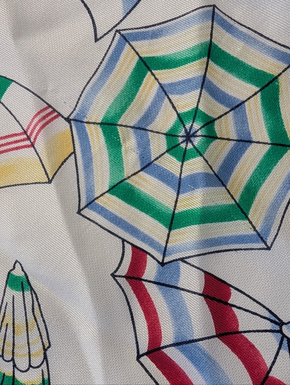 Vintage 100% Silk Beach Umbrella Scarf Square Red Border Resort Coastal 26x26 - Picture 3 of 7
